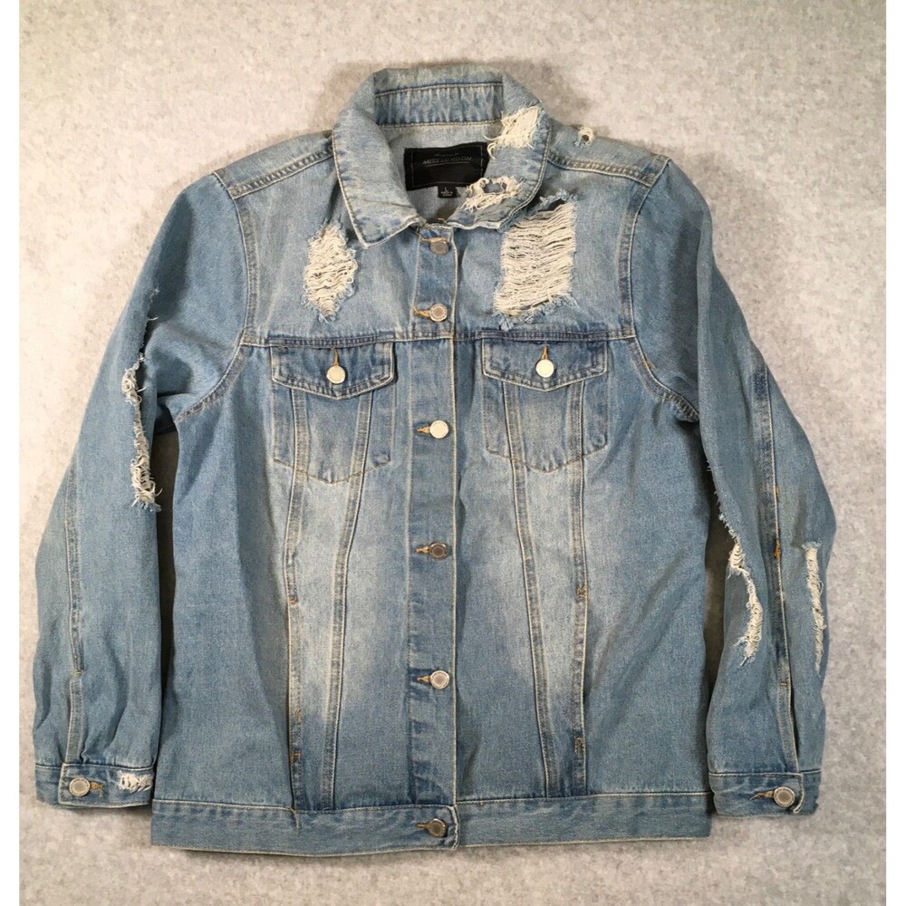 Miss London Womens Large  Distressed Blue Denim Jacket Light Wash
